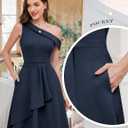 Dressystar Women One Shoulder Ruffle Wedding Guest Dress Spring A Line Wrap Knee Length Cocktail Formal Dresses with Pockets (Blue, M)