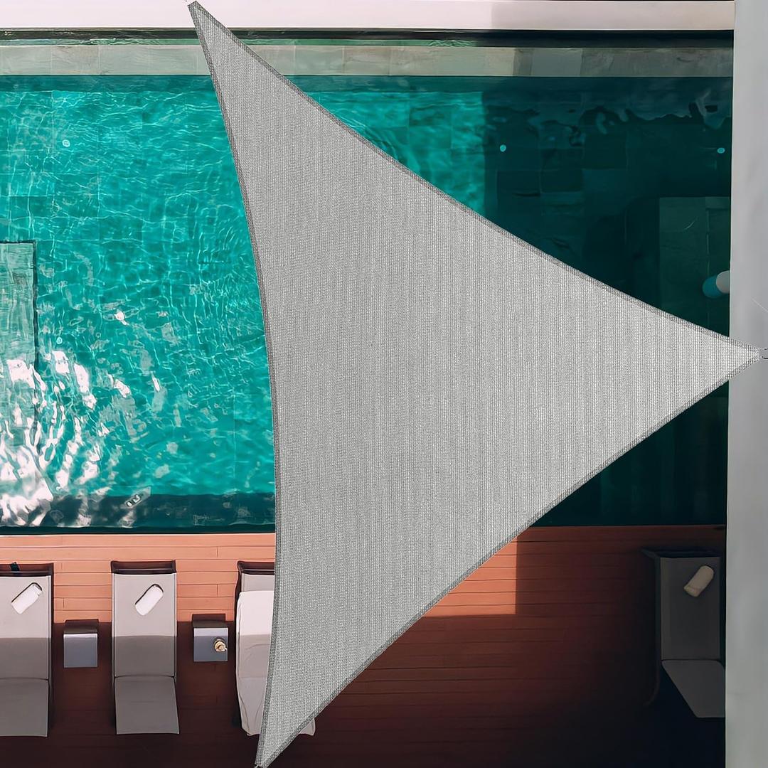 32' x 32' x 32' Gray Triangle Sun Shade Sail (ssET32) Sun Block Canopy Awning Commercial Grade 190 GSM Permeable UV Block for Outdoor Garden Backyard, 3 2' X 3 2' X 3 2' Premade