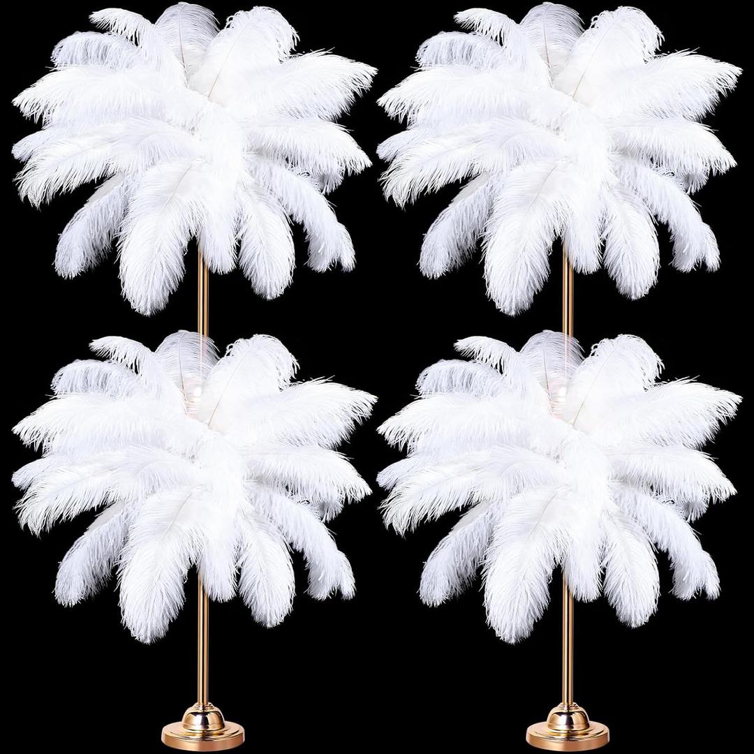 Yunlly 120 Pcs Large Natural Ostrich Feathers Plumes 14-16 Inch Ostrich Plumes Feathers Bulk for DIY Crafts Wedding Party Centerpiece Vase Decor Barrettes Cocktail Hats Decor (White)