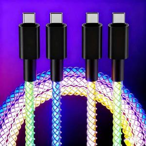 2 Packs 6.6FT Light Up USB C to Type C LED RGB USB C Charging Cable,Fast Charging Cord for iPhone 15 Pro Max Plus, iPad mini Pro Air, MacBook and Galaxy Note Pixel etc(66W)