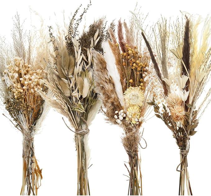Layhit 4 Pack Large Size Boho Dried Flower Bouquet 15-17 Inch Wedding Handmade Dry Flowers for Vase Crafts DIY Photo Boutonniere for Men Floral Plant for Bridesmaid Gift Birthday Decor(Classic)
