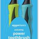 Amazon Basics Soft Toothbrushes for Adults - Pulsating Deep Cleaning with Soft Bristles, 2 Count, Assorted Colors