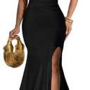 Memoriesea Women's Sexy One Shoulder Ruched High Split Evening Maxi Formal Dress, M