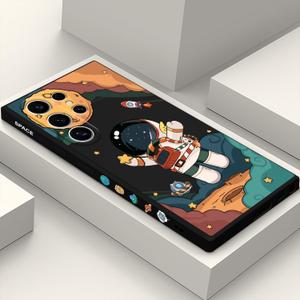 for Samsung Galaxy S24 Ultra Case, Astronaut Pattern Slim Liquid Silicone Anti Slip for Galaxy S24 Ultra Phone Case 6.8 inch, Astronauts Black