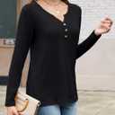 Edelqual Womens Long Sleeve Tops 2025 Fall Winter Sweater Casual Henley V Neck Shirts Light Tunic Trendy Fashion Clothes (L)