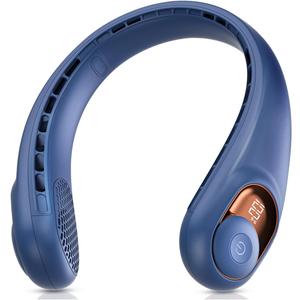 Neck Fan, Personal Fan with LED Indicator, USB-C Charging, Long-Lasting 5200mAh Battery, Hands Free Bladeless Fan with 3 Adjustable Speeds & Ultra-Quiet, Ideal for Home, Travel & Outdoor (Blue)