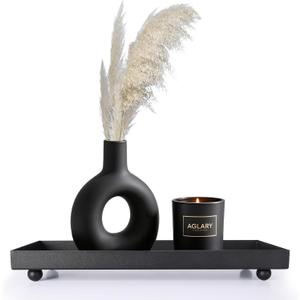 Rectangle Black Matte Metal Tray, Suit for Candle Holder, Vanity Decor Projects, Bathroom Toilet Tank Tray, Perfume or Jewelry Storage, and Coffee Table Centerpiece-Mini (11.4" x 4.3" x 1.3")