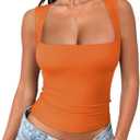 REORIA Butsmooth Women's Square Neck Going Out Crop Tops Double Lined Cute Basic Tank Tops 2026 Clothes (Orange, XXL)
