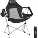 KingCamp Hammock Chair with Footrest, Swinging Portable Folding Camping Chairs for Adults MAX 400lbs Heavy Duty Foldable Oversized Rocker with Cup Holder Pillow for Outdoor Beach Patio Sport Lawn (Deluxe Black/Grey)