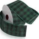15 Yard Plaid Check Wired Edge Ribbon Buffalo Plaid Ribbon Burlap Ribbon for Christmas Big Bow Wreath Tree Decoration Outdoor Decoration (Black Green, 2.5 Inch Wide)