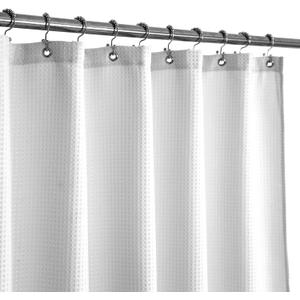 Barossa Design Stall Fabric Shower Curtain Waffle Weave 36 x 78 inches Long Size, Hotel Grade, Spa, 230gsm Heavy Duty, Water Repellent, Washable, White, 36x78