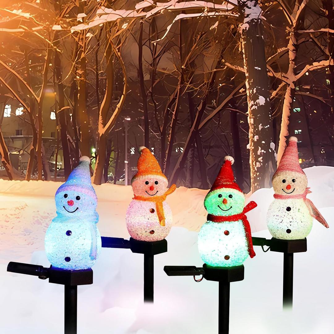 Outdoor Christmas Decorations 2025-Christmas Light Stakes for Yard-Snowman Solar Lights-Snowman Christmas Ornaments for Yard Garden Lawn Landscape Patio Walkway Decor (4 pack, White)
