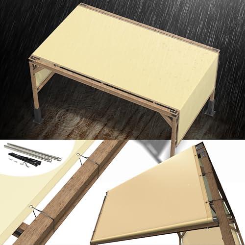 ShadeMart 8' x 12' Waterproof Pergola Beige Sun Shade Canopy Replacement Cover UPF50, Commercial Grade 260 GSM Cloth for Outdoor Patio, Include Stainless Steel Weighted Rods (We Make Custom Size)