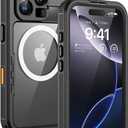 Lanhiem Magnetic for iPhone 16 Pro Case, IP68 Waterproof Dustproof Case, [Compatible with Magsafe] [Built-in Screen Protector] Full Body Heavy Duty Rugged Phone Cover 6.3 inch, Black/Clear