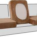 H.VERSAILTEX Stretch Velvet 3 Piece T Cushion Sofa Slipcovers - Individually Fitting Cushion Covers for 3 Cushion Couch - Stay in Place (Camel)