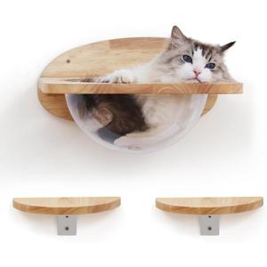 FUKUMARU Cat Wall Furniture Set, Transparent Capsule Kitten Walls Shelves with 2 PCS Pedals - Premium Kitty Bed for Sleeping, Playing, Climbing, and Lounging - Easily Holds Up to 35 Lbs