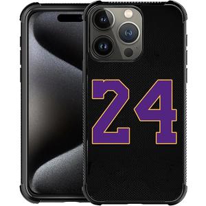 Compatible with iPhone 16 Pro Max Case,Black 24 Jersey Purple Yellow Amazing Pattern Design Shockproof Anti-Scratch Hard PC Back Case for iPhone 16 Pro Max