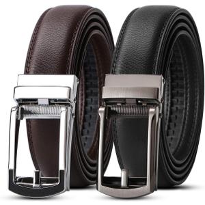 WERFORU Set of 2 Leather Ratchet Dress Belt for Men with Automatic Buckle (Brown)