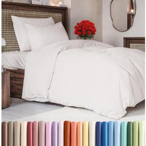 Duvet Cover Twin/Twin XL Size Set - Extra Soft Duvet Cover 68 x 90 with 1 Pillow Sham - Hotel Luxury, Easy Care and Fade Free w/ Zipper Closures & Ties - Comfy, Breathable Bedding Set (Antique White) (02 - Antique White (No Comforter)