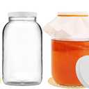 Artcome 1-Gallon Glass Jar Wide Mouth with 2 Airtight Plastic Lids, 4 Muslin Cloths, 2 Rubber Bands, 2 Gold Mats and a Brush for Kombucha, Fermenting, Kefir, Storing and Canning, 2 Packs