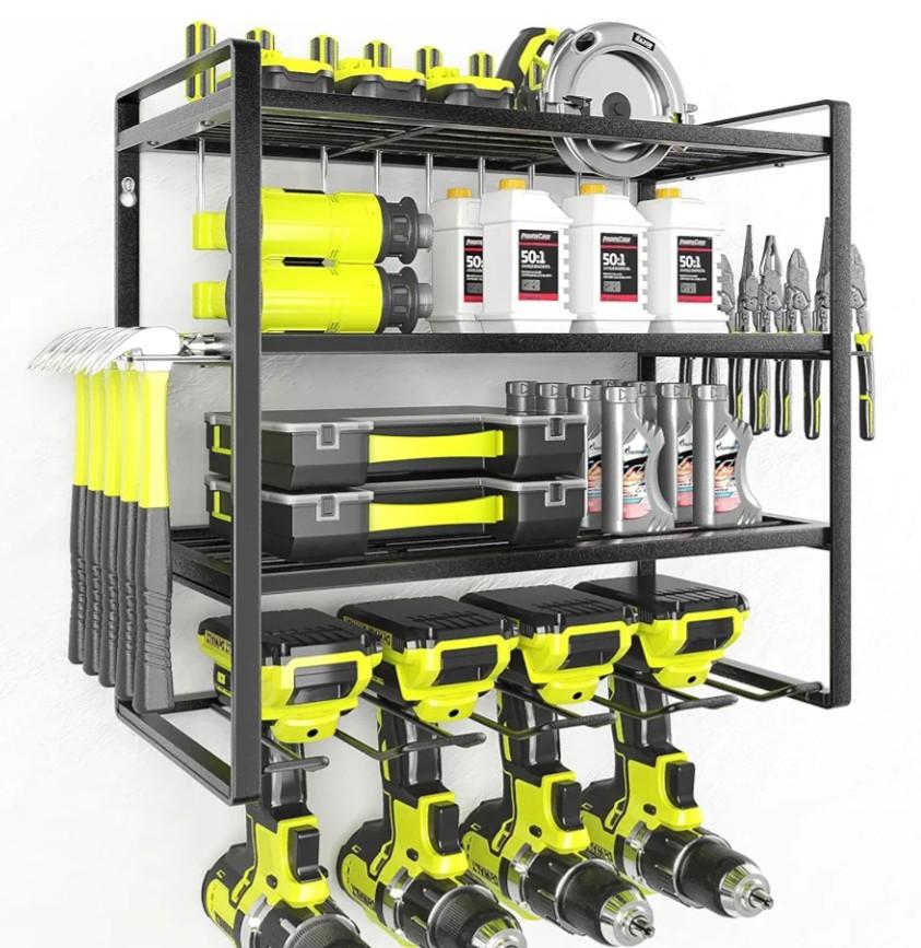 KAFAHOM Power Tool Organizer, Garage Tool Organizers and Storage,Drill Holder Wall Mount, Storage Rack for Cordless Drill, Heavy Duty Tool shelf with Screwdriver Holder/Pliers Holder/Hammer Holder