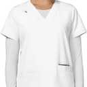 KOI Next Gen Hustle and Heart Women's 3-Pocket Stretch Scrub Top (Large, White)