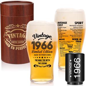 60th Birthday Gifts for Men-60th Birthday Gift Ideas,20oz,Vintage 1966 Beer Drinking Glass and Opener-60 Years Old Birthday Decorations Party Supplies-60th Anniversary Presents Beer Glass
