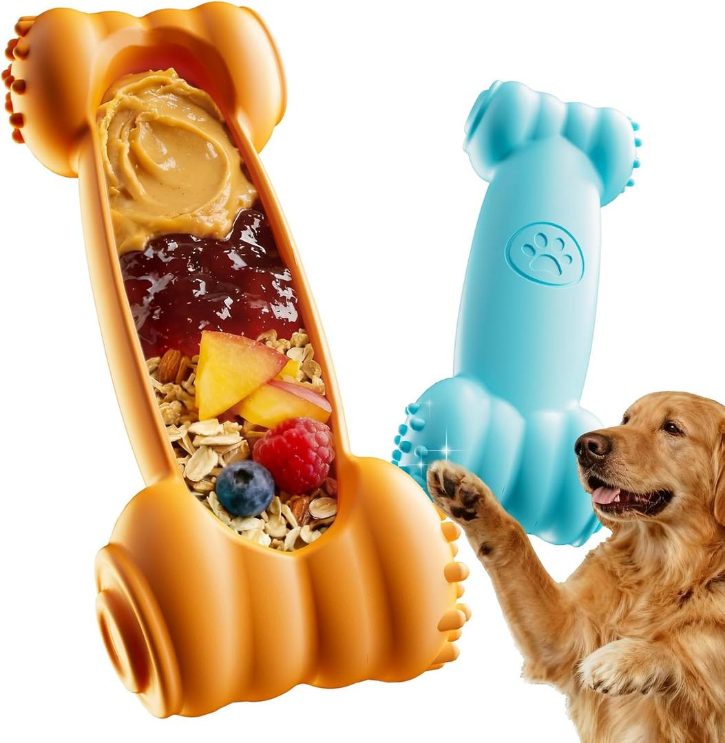 FOXMM 2-Pack Freeze Toys for Dogs Slow Feeder Dog Lick Bone Indestructible Chew Toy for Aggressive Chewers,Puppy Teething Relief,Fillable Enrichment Treat Toy Suitable for Small & Medium Breed(Nylon)