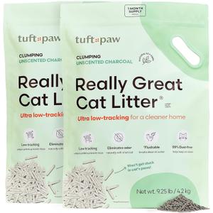 Tuft + Paw Really Great Cat Litter, Low Tracking Tofu Cat Litter, Clumping, Flushable, Odor Control, Dust-Free, Unscented - 9.25lbs x 2Bags