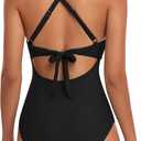Eomenie Women's One Piece Swimsuits Tummy Control Cutout High Waisted Bathing Suit Wrap Tie Back 1 Piece Swimsuit (Black, S)