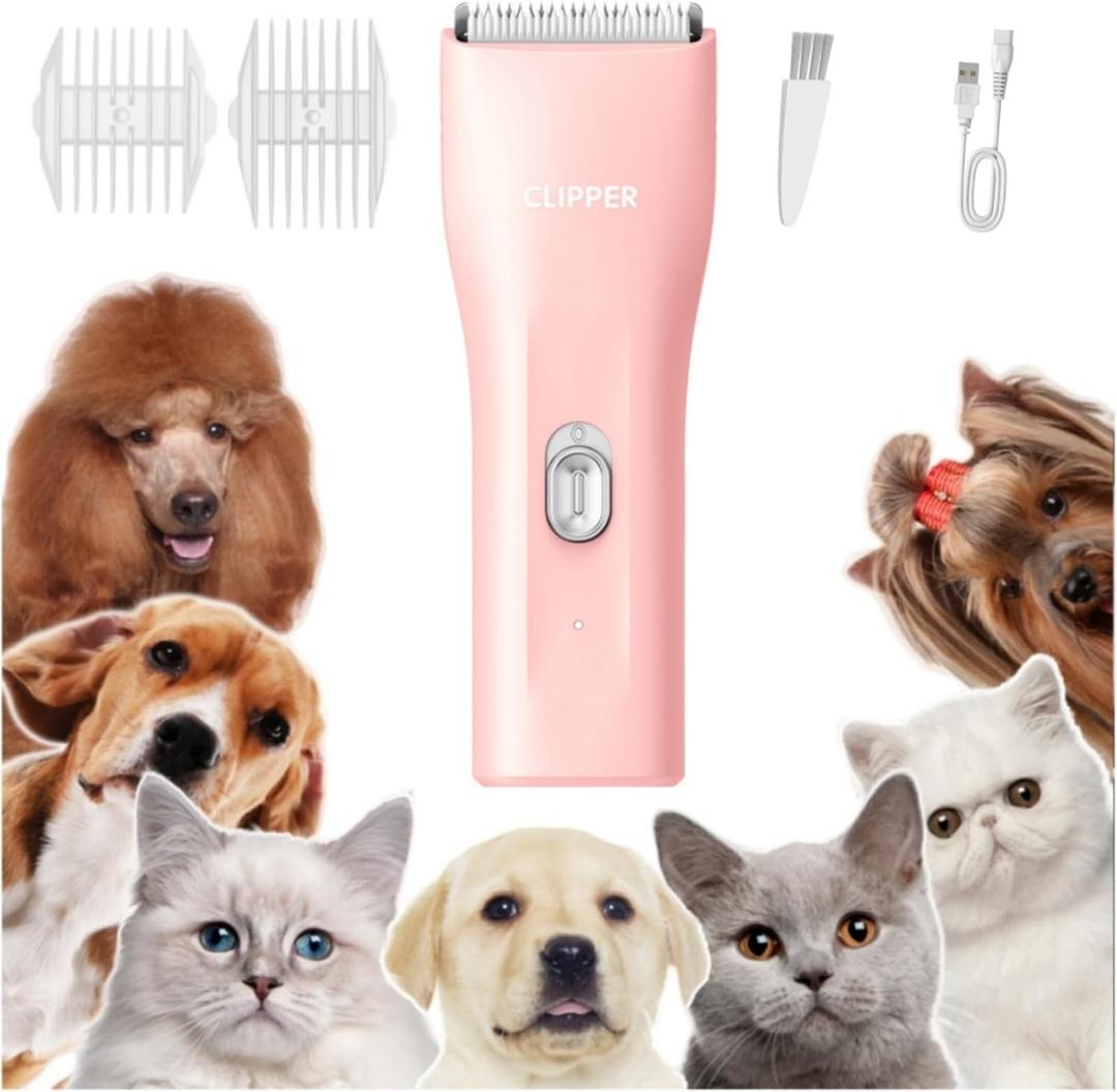 Dog Clippers,Quiet Washable USB Rechargeable Cordless Dog Grooming Kit,Electric Pets Hair Trimmers Shaver Shears for Dogs and Cats (006 Pink)