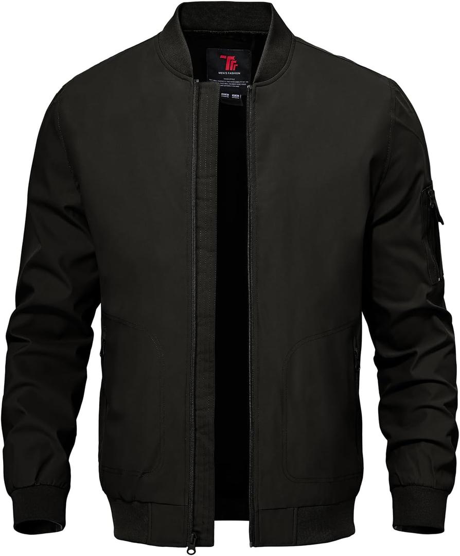 TBMPOY Men's Black Lightweight Bomber Jackets Light Windbreaker Casual Stylish Fall Golf Dress Business Varsity Black XXL