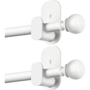 2 Pack White No Drill Curtain Poles for Windows 48 to 84 Inches, USFOOK 5/8 Inch Window Treatment Rods with 3M Adhesive Brackets, Renter Friendly Curtain Rod with Round Finials