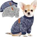 2 Pcs Dog Sweaters for Small Dogs Girl Boy Winter Fleece Clothes Warm Soft Dog Sweatshirt Outfit for Dogs Cats Pet Apparel (L (Back: 15.7",Chest: 19.6",14-18Ibs), Grey+Navy Blue)