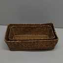 3 Natural Wicker Basket Set Rectangular Handwoven Seagrass Basket Storage Bins Home Organizer Bins - Household Basket Box for Shelf Wardrobe Desktop Home Decor (Caramel)