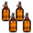 Maxdot 4 Pack 84 oz Glass Growler Bottles with Airtight Lid Amber Glass Carboy with Handle for Kombucha Beer Brewing Wine Making Castor Oil Decoration