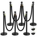6 Pack Black Stanchions and Velvet Ropes Set, Stainless Steel Crowd Control Barriers, 4Pcs Black Ropes and Poles for Party Supplies,Photobooth Accessories, Prom,Birthday,Business,Wedding, Museums