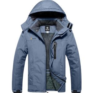 GEMYSE Men's Ski Snow Jacket Warm Winter Waterproof Coat Snowboard Rain Jacket Hooded Windproof Windbreaker (Medium, Haze Blue)