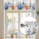 Fall Valance Curtain Pumpkin Blue Kitchen Curtain Thanksgiving Autumn Leaves Window Treatment Topper Curtains for Kitchen Living Room Bathroom Fall Seasonal Decor 1 Panel 54x18 Inch