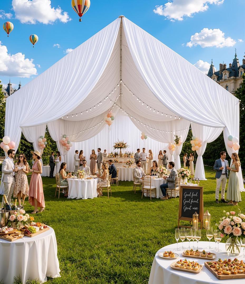 50ft x 40ft White Ceiling Drapes 10-Pack for Wedding Party Hang-Kit