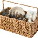 Utensil Caddy, Utensil Basket for Table,Napkin and Utensil Holder, Silverware Caddy, Cutlery Holder, Utensil Holder for Party, Picnic Caddy for Plates and Utensils (water hyacinth)