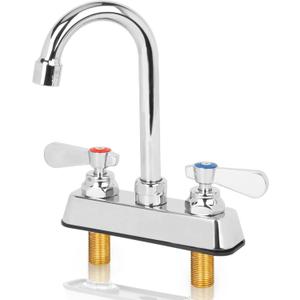 Leak-Free Commercial Bar Sink Faucet 3-1/2" Gooseneck Spout with Ceramic Valve, Portable Hand Sink Cart Faucet 4" Center Deck Mount, Brass Constructed for Small Sink in Kitchen, RV, Cafe