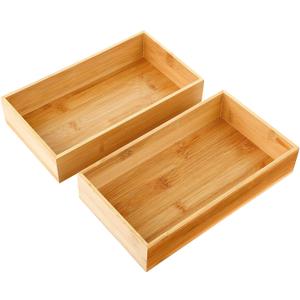 Chengu 2 Pcs Bamboo Bathroom Trays Small Vanity Tray for Toilet Tank and Bathroom Counter Top, Wood Napkin Holder Tray Organizer for Soap Dispenser Perfume Home Kitchen Decor, 9.8 x 5.5 Inch