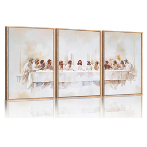 KAIRNE Jesus Last Supper Framed Canvas Wall Art Set, Christian Twelve Apostle Wall Decor, Bible Renaissance wall Painting, Religious Picture Art Print for Living Room, Bedroom, Church, Large 24"x36"x3
