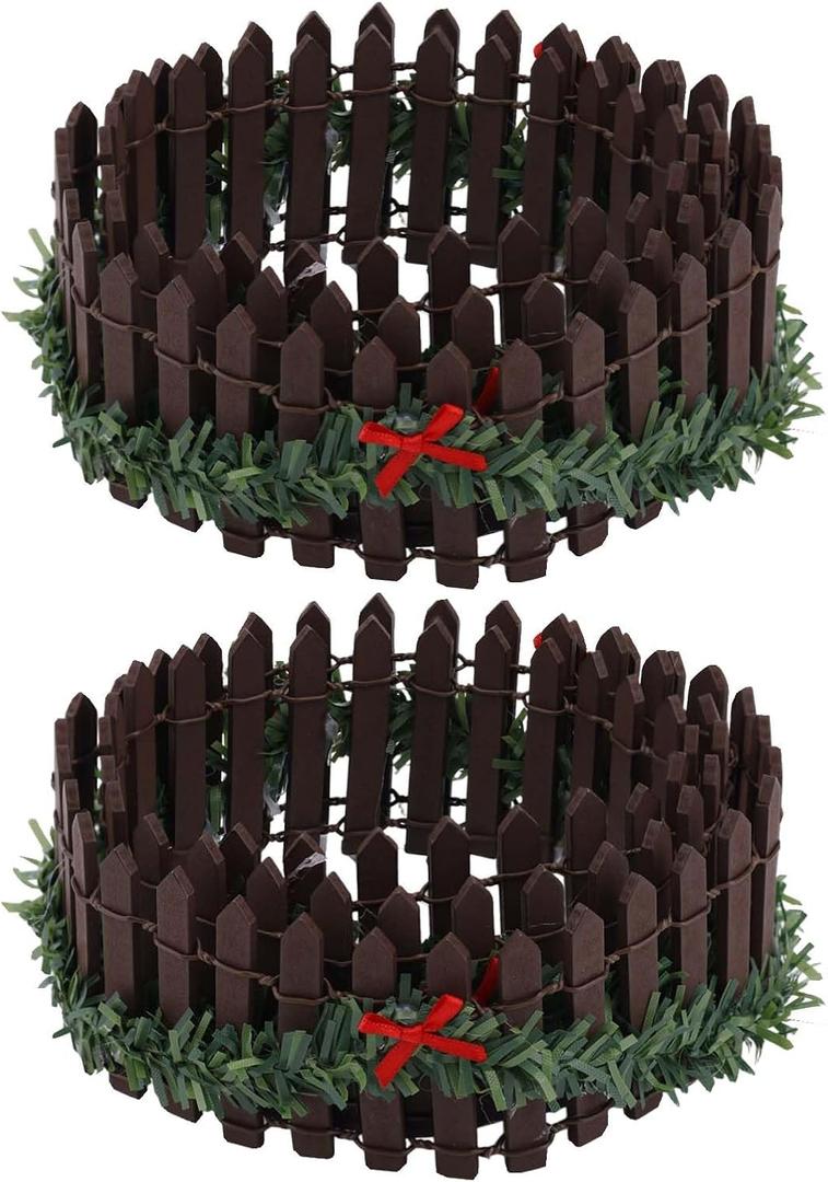 2pcs Mini Fences, Durable Mini Christmas Tree Picket Fence Funny Christmas Village Accessories Suitable for Indoor Outdoor Home Garden Party Decor (Brown)