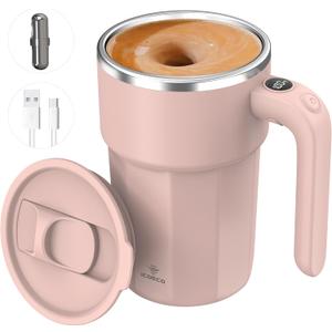 Self Stirring Mug, 12oz Electric Mixing Cup, Cream | Rechargeable, Gift for Coffee Lovers & Office Use(Rose Quartz)