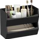 2 Set Open Front Stackable Storage Bins, Bamboo Stacking Storage Bins Food Vegetable Makeup Containers, Organizer Bins for Kitchen, Bathroom, Office, Cabinet, Countertop Storage (Long Black)