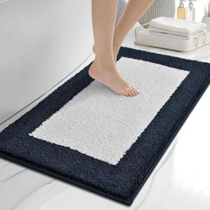 anllugs Bathroom Rugs 20" x 30", Non-Slip Extra Soft Absorbent Bath Rugs, Machine Washable Quick Dry Bath Mats for Bathroom Floor, Shower, Bathtub and Sink, Navy Blue & White