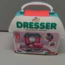 Seppacio 14Pcs Portable Salon Set, Pretend Play Doll Hair Stylist Toy Kit with Hairdryer, Mirror, Toy Scissors, Hair Conditioner & Fun Accessories for Kids, Pretend Makeup Vanity Toys for Girls Gift