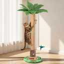 Cat Scratching Post, Famifit 39" Nature Sisal Cat Scratch Post for Indoor Cats, Large Cat Scratcher with Cat Toy Mouse Hole & Interactive Wooden Ball for Kittens Adults Cats (Green)